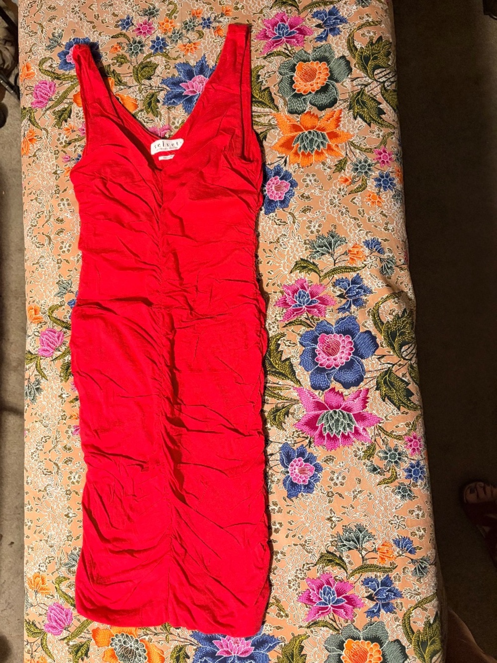 Velvet Ruched Cocktail Dress P Coral Red